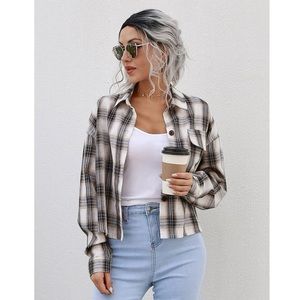 Drop Shoulder Button Front Plaid Jacket/Shirt